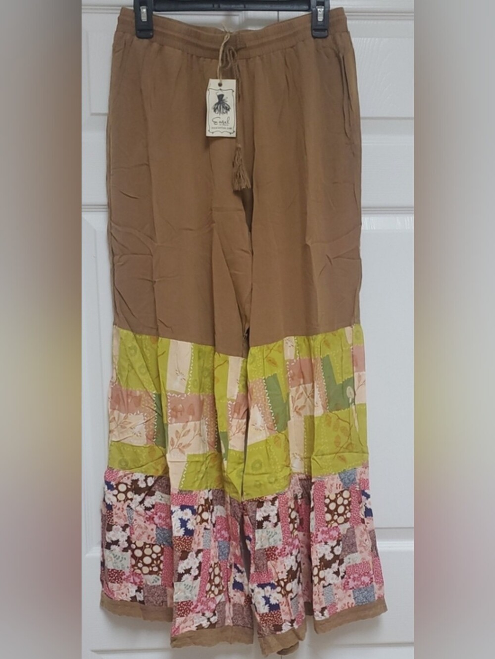 Easel Los Angeles Boho Patchwork Wide-Leg Pants/M - Picture 2 of 13